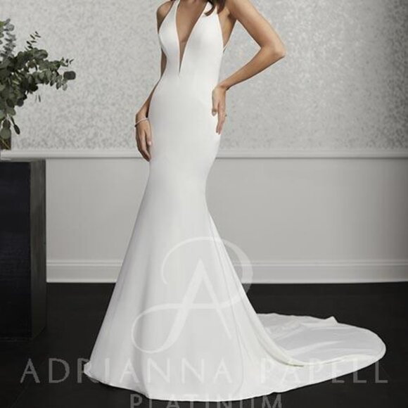 Fitted Crepe V-Neck Bridal Gown by Adrianna Papell Platinum.